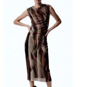 Zara Tulle Printed Midi Dress  Size L